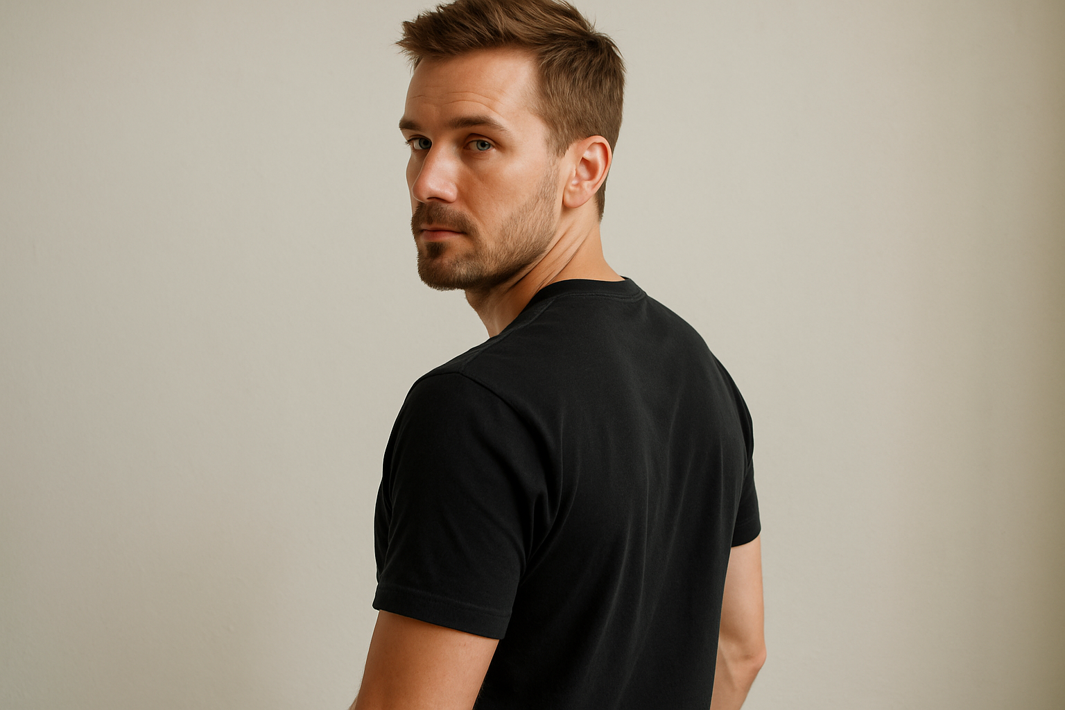 Looking over shoulder pose
